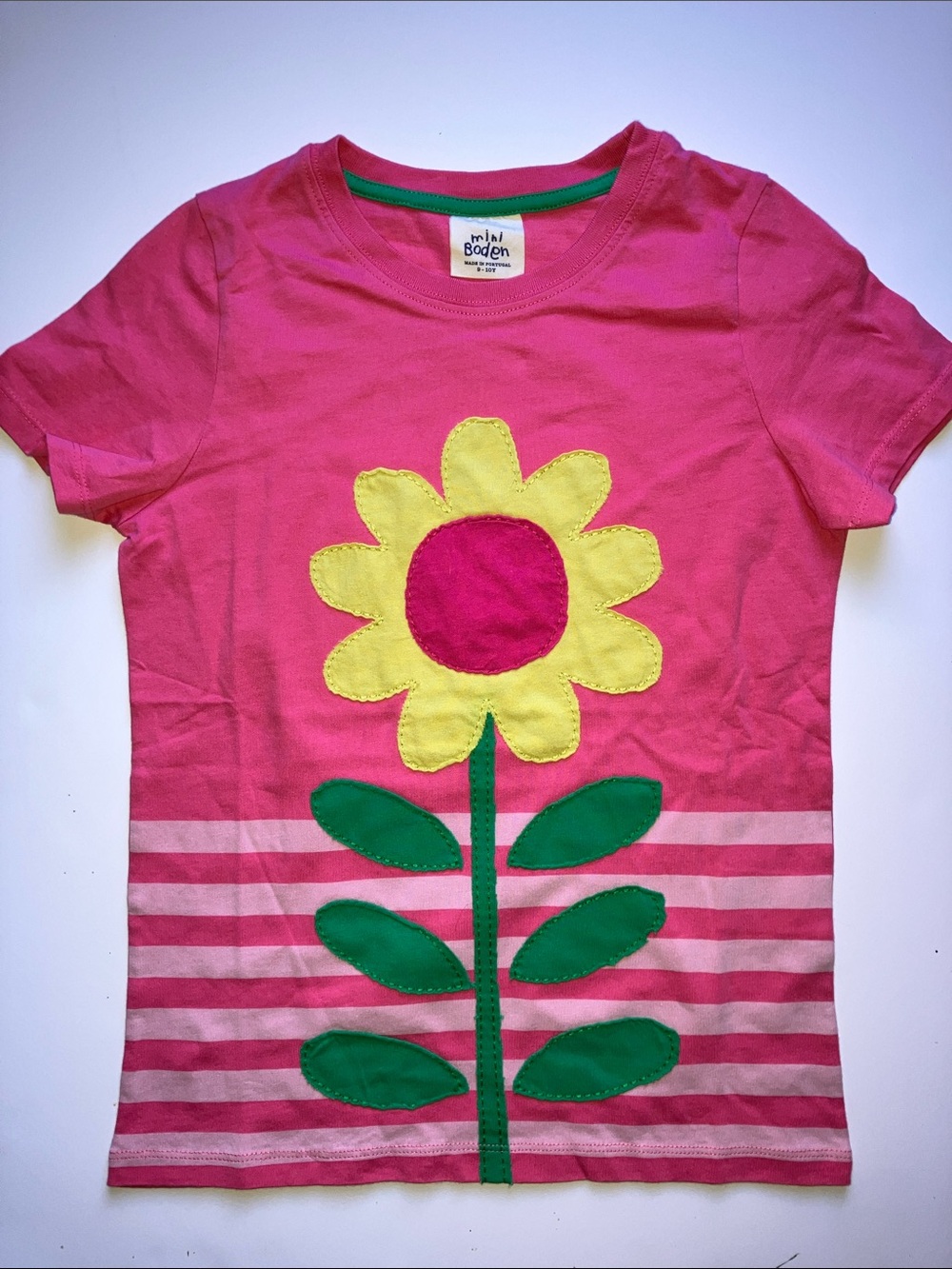 Girls Mini Boden pink flower sunflower tee t-shirt 9 10